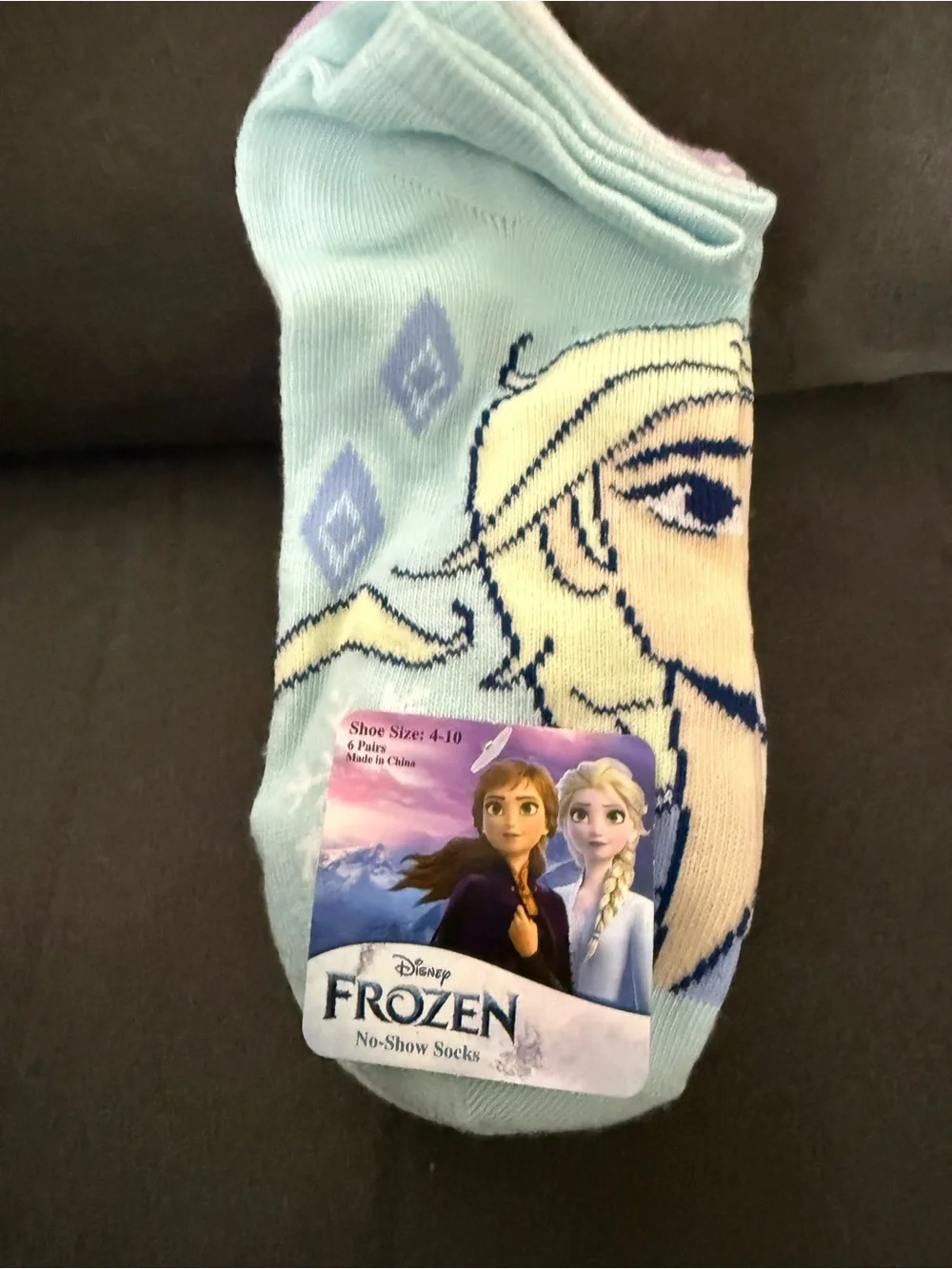 Disney Frozen Light Blue No-Show Kids Socks with Elsa & Anna